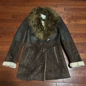 Jessica Simpson Brown Faux Fur Trimmed Coat
